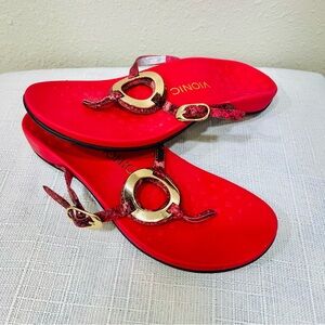 Vionic Hot Pink Karina Sandals Women’s Size 9 Thong Gold Tone Metal Ring Snake